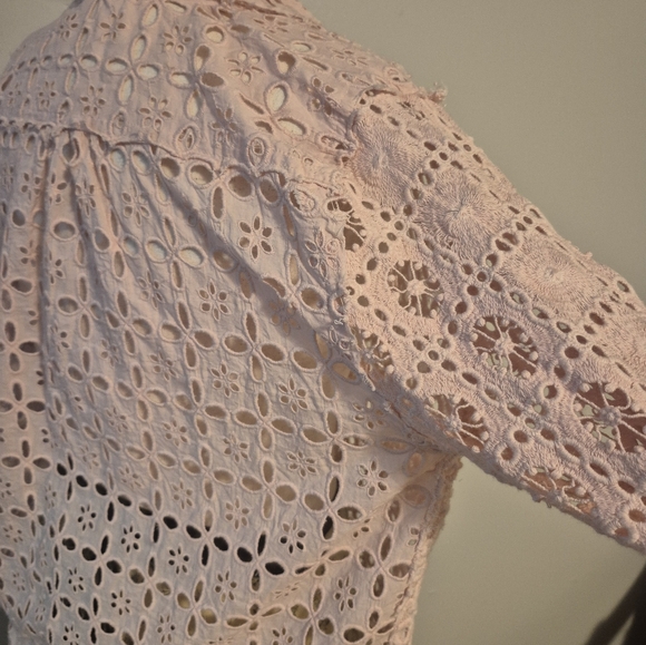 Free People Pink Lace Button-Up Shirt Yesenia Mae Crochet Shacket Large NWT top - Picture 10 of 11